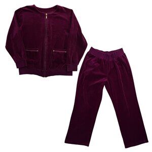 Antthony 2 PC Velour Tracksuit Full Zip Pockets Pull On Burgundy Wine Womens PM